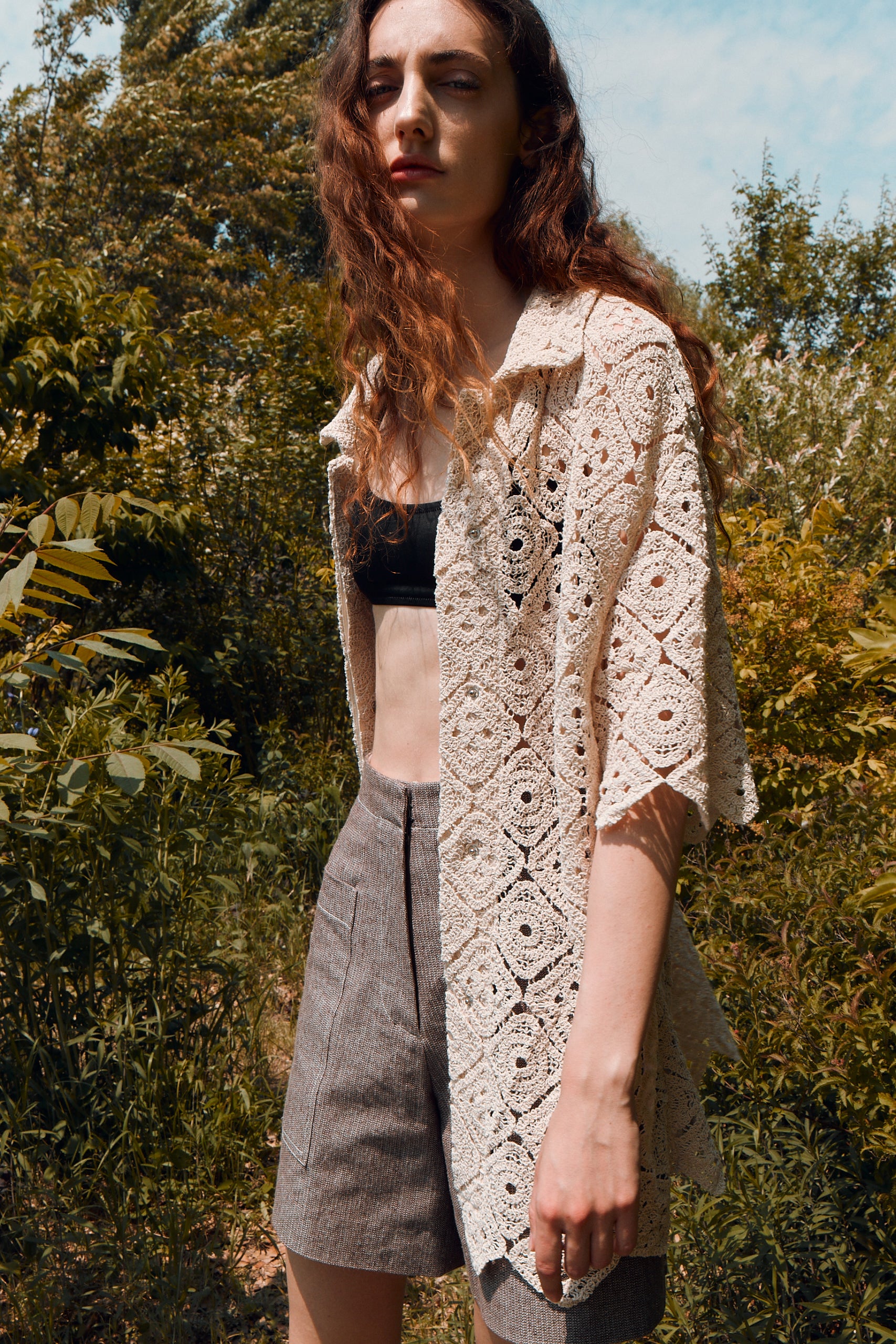 Linen Blend Oversized Pocket Shorts