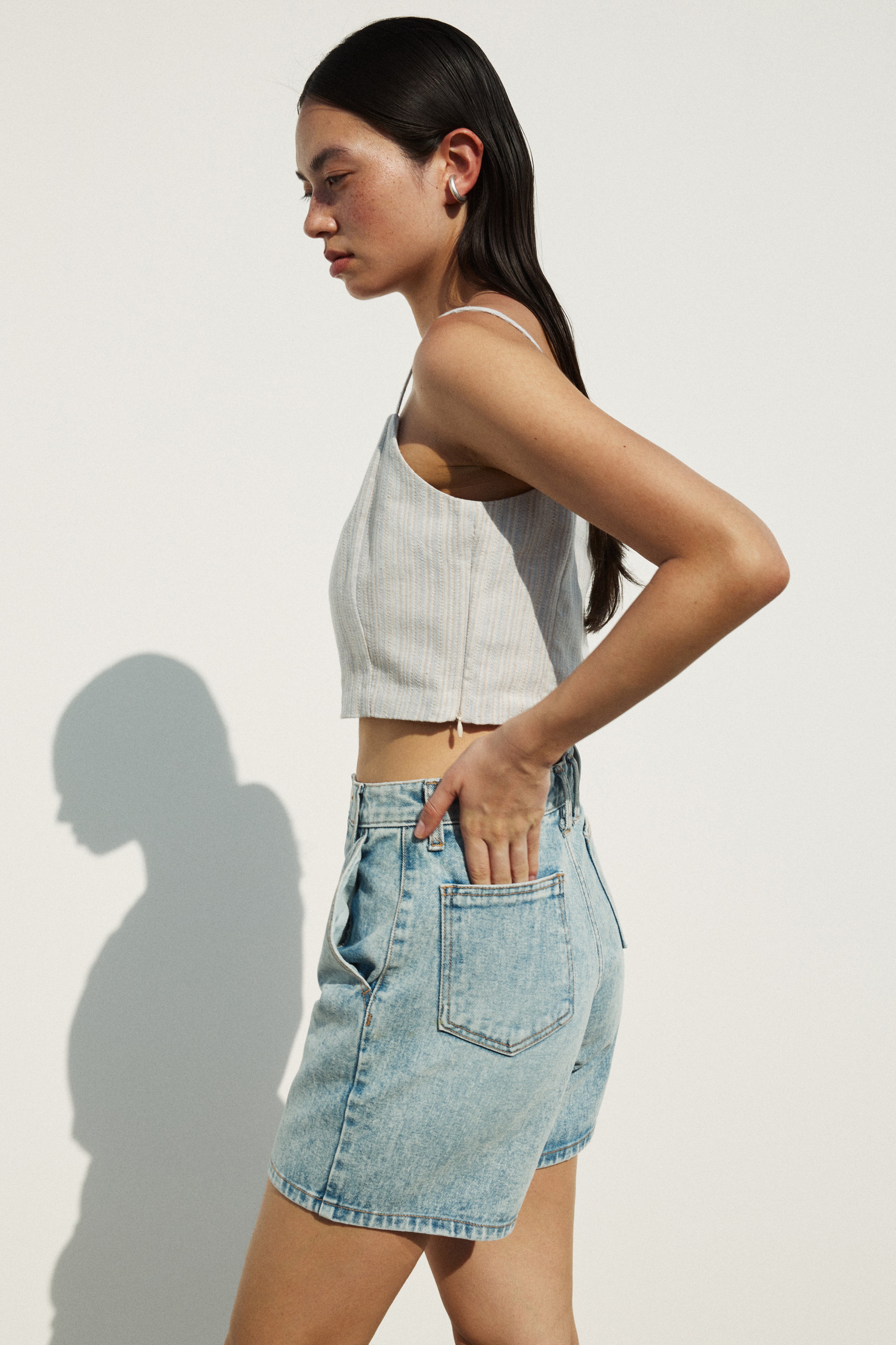 Square Neck Linen Blend Cropped Top