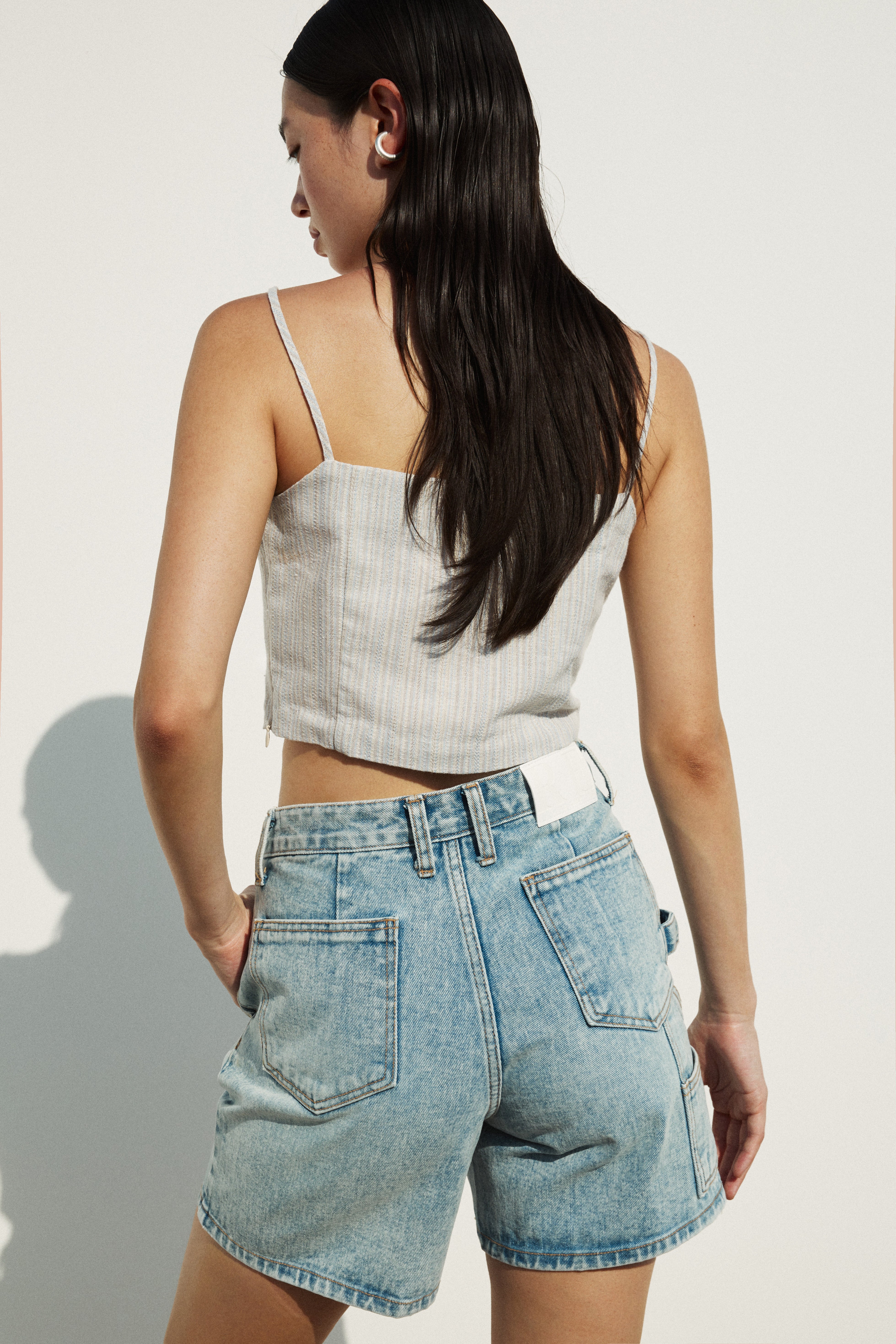 Square Neck Linen Blend Cropped Top