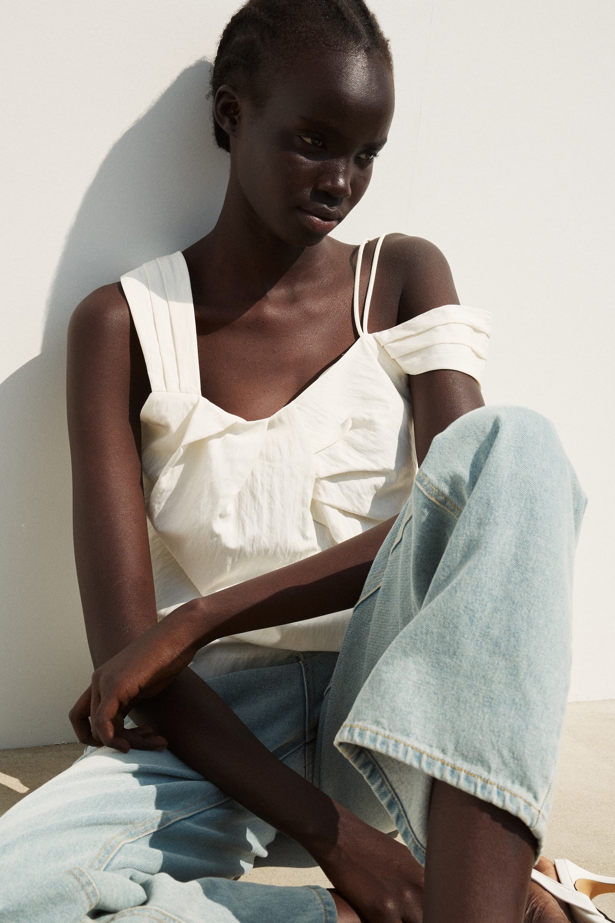 Asymmetric Shoulder Blouse Pearl