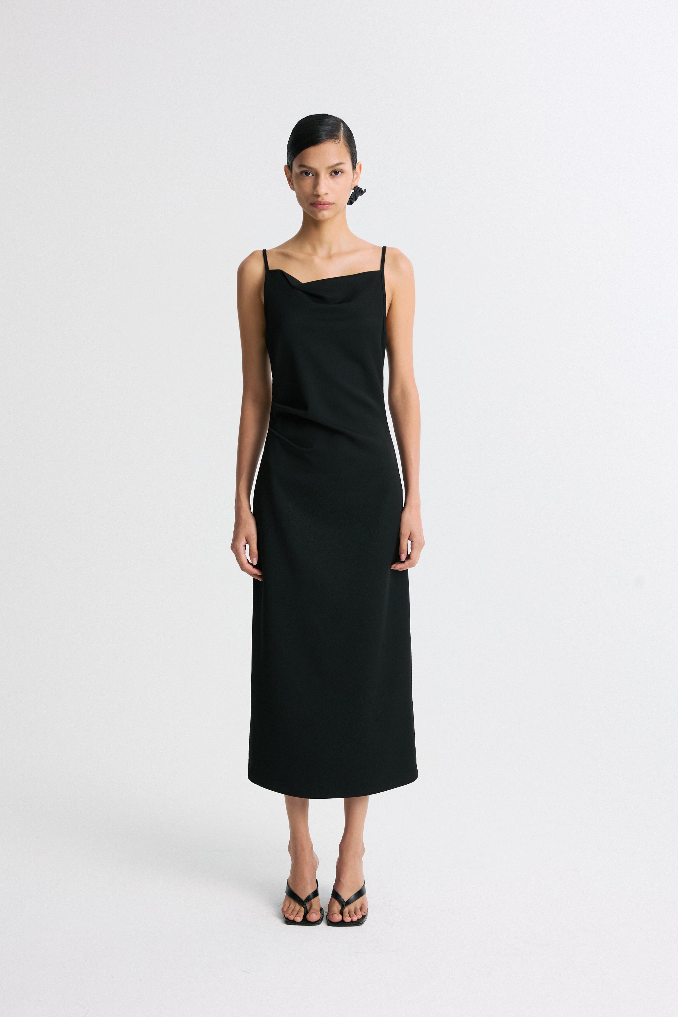 Zip-Hem Draped Midi Dress