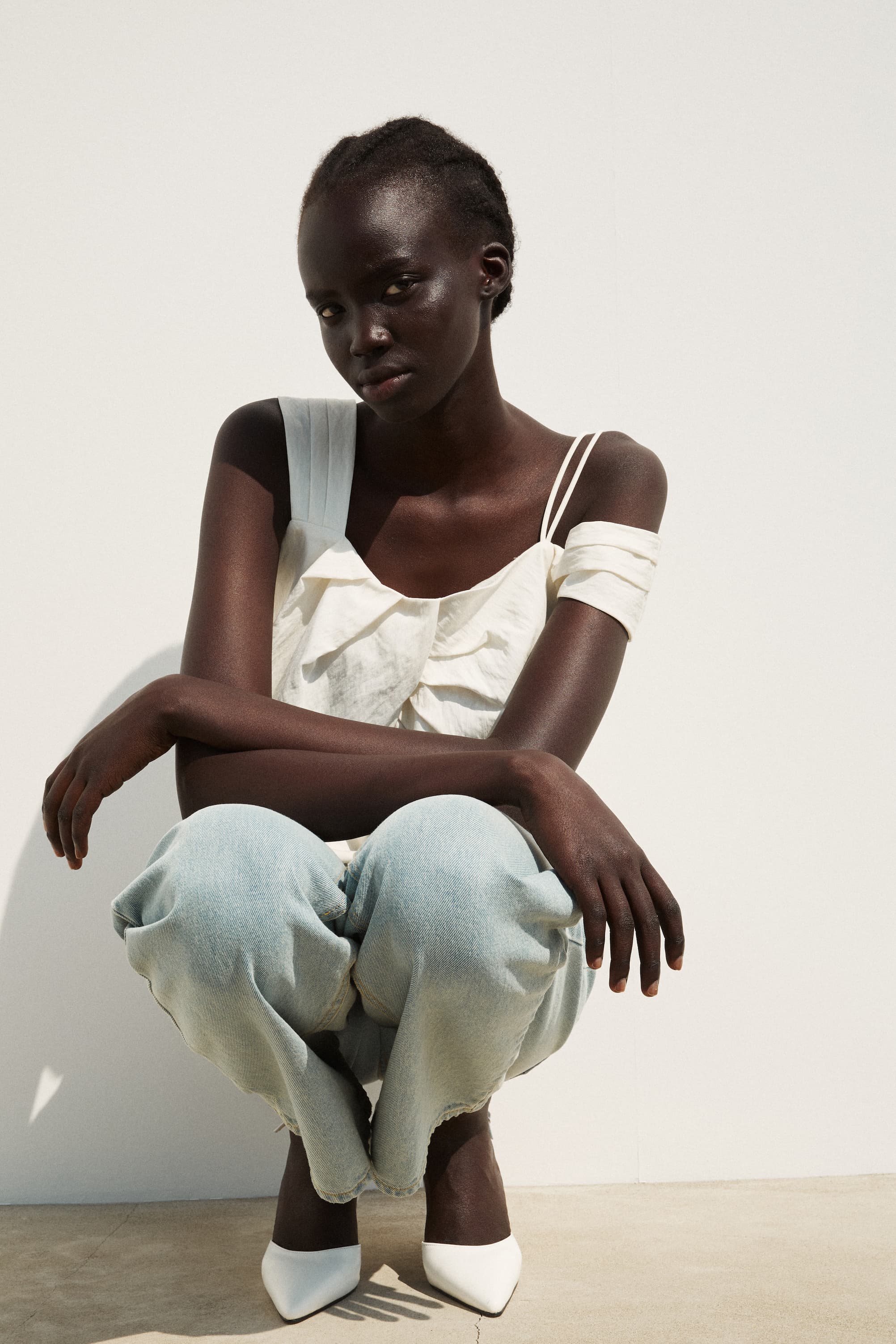 Asymmetric Shoulder Blouse Pearl