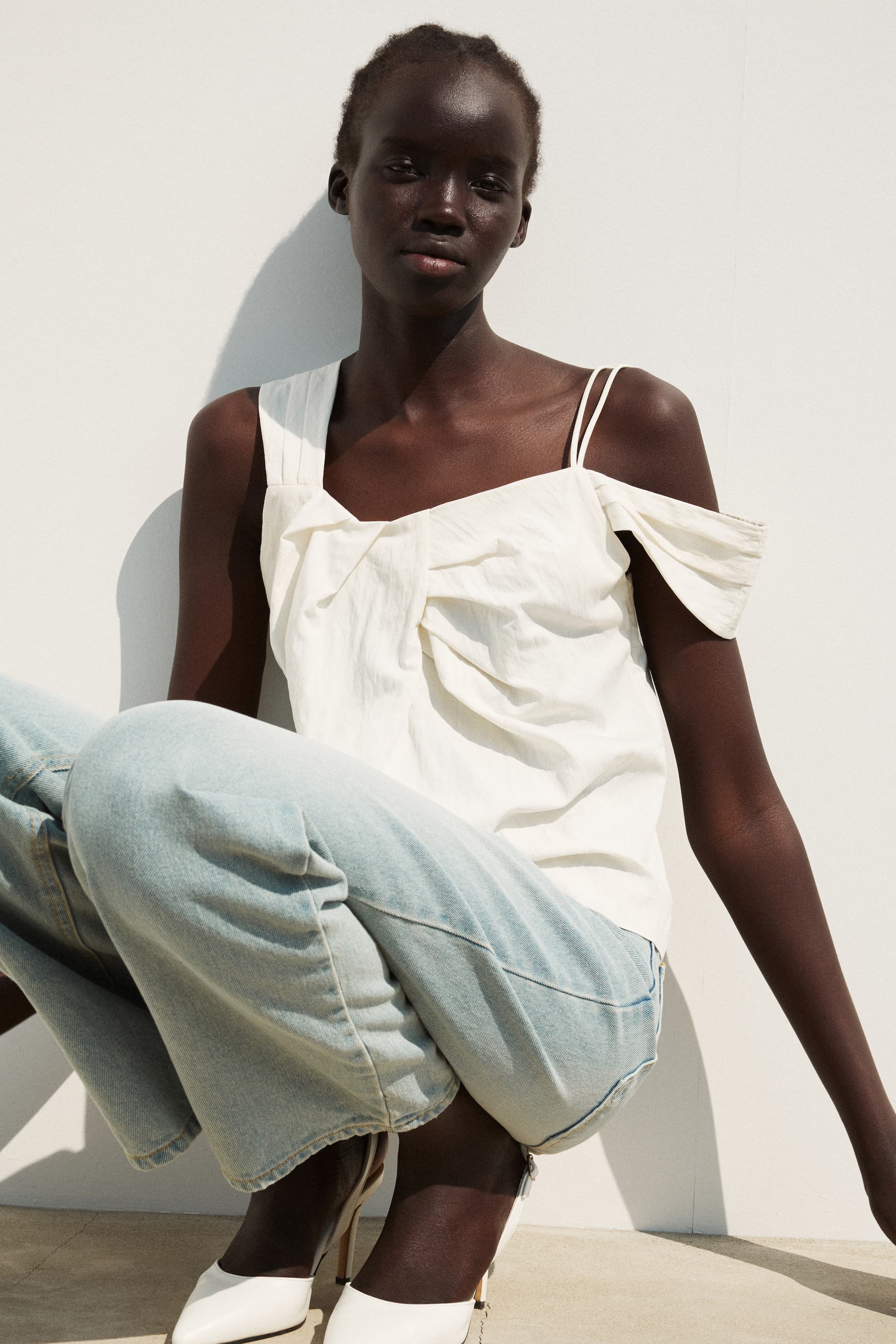 Asymmetric Shoulder Blouse Pearl