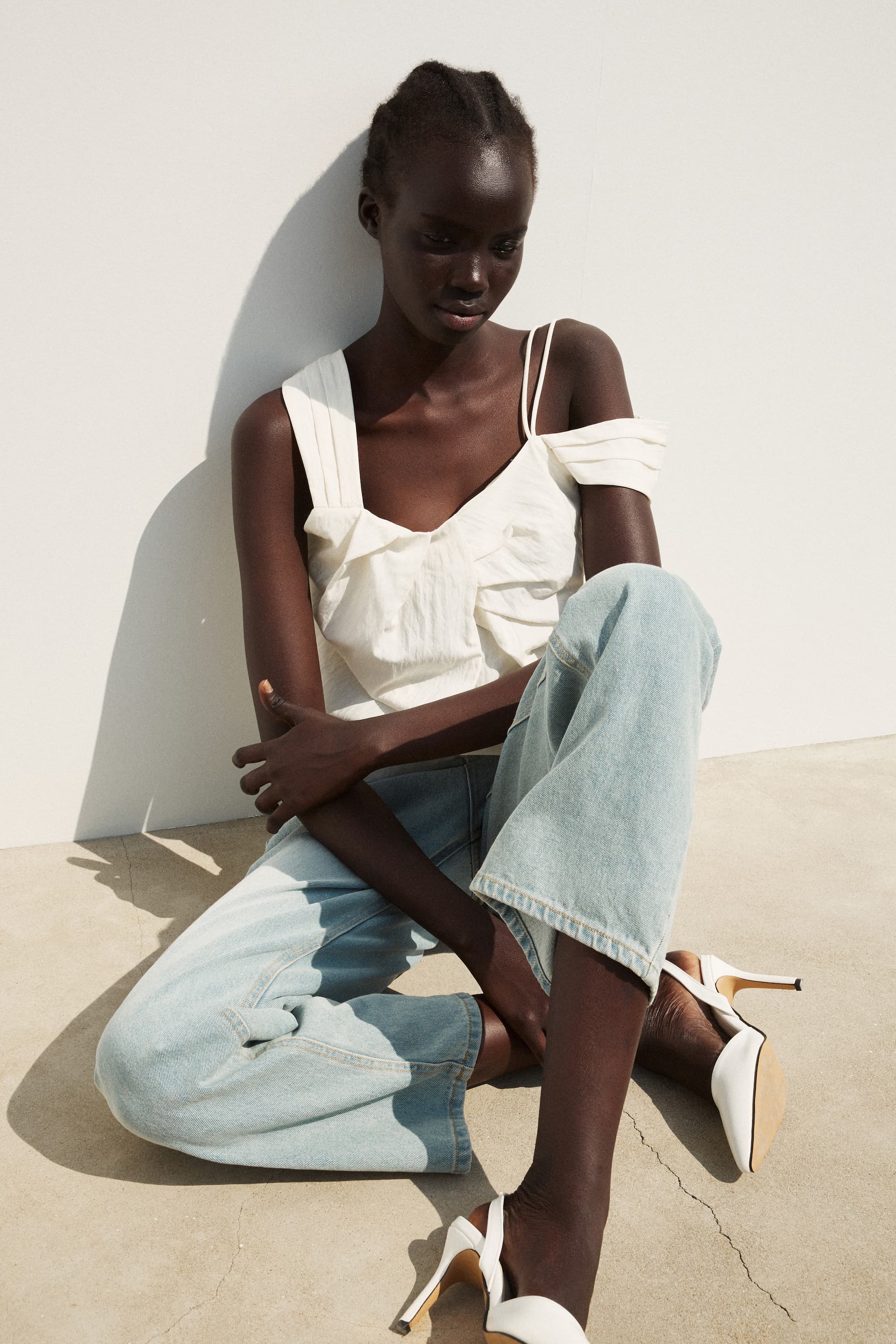 Asymmetric Shoulder Blouse Pearl