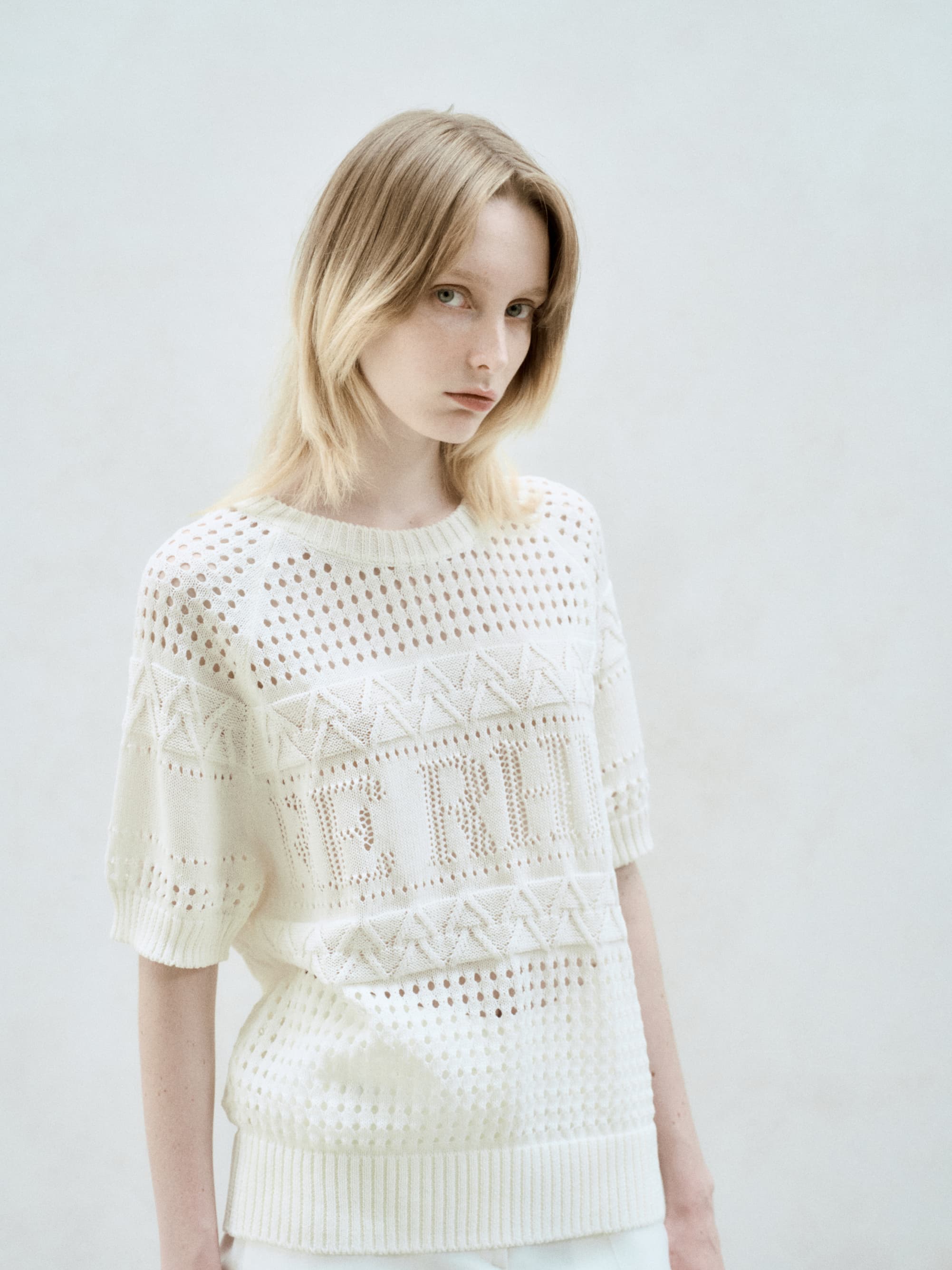 Linen Blend Scasi Knit Top Ivory