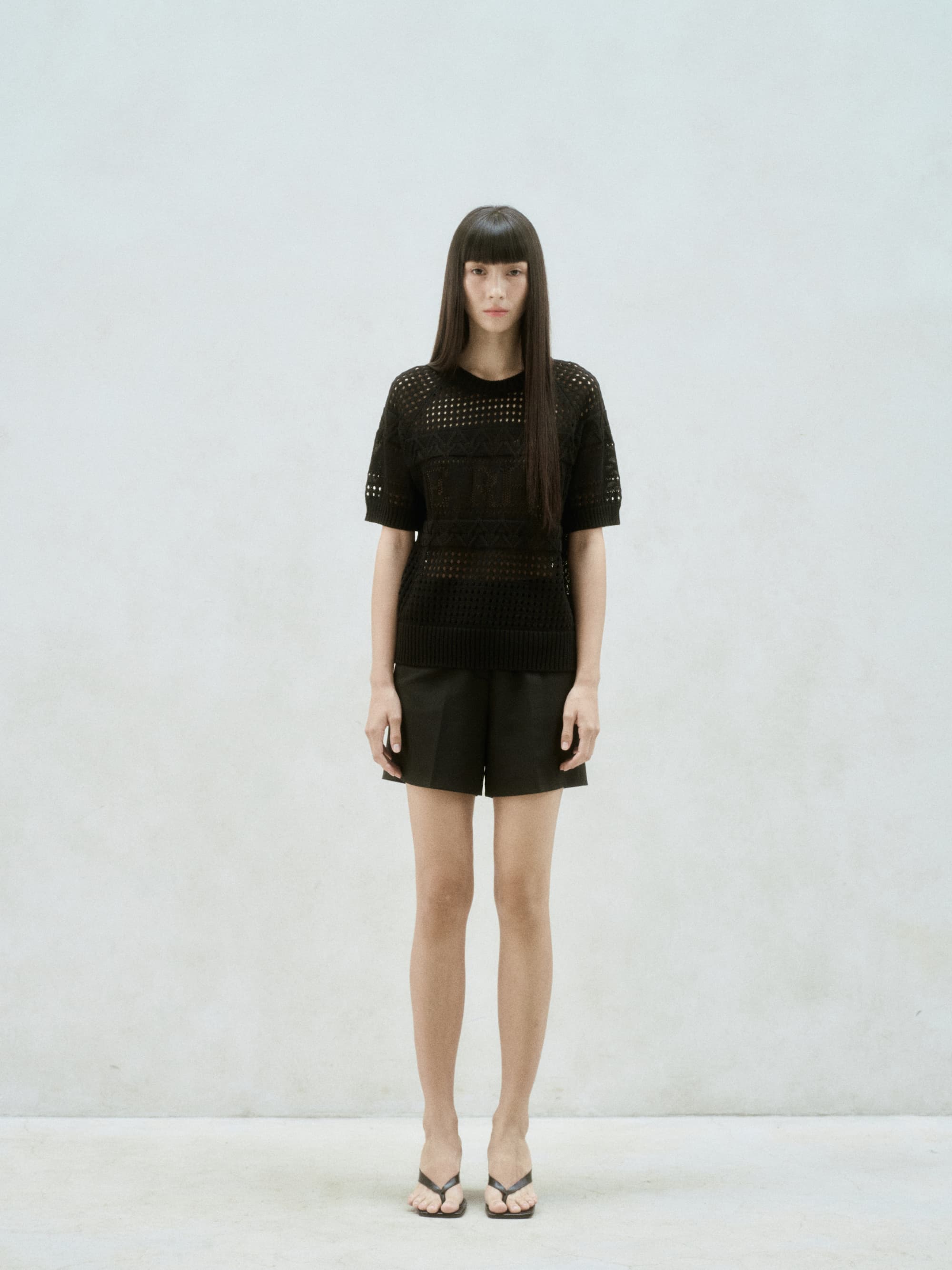 Linen Blend Scasi Knit Top Black