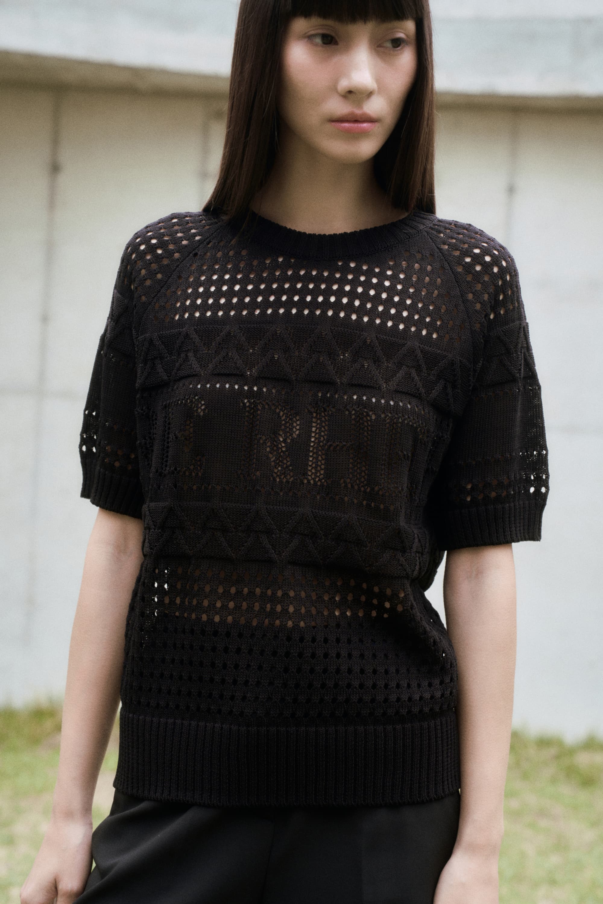 Linen Blend Scasi Knit Top Black