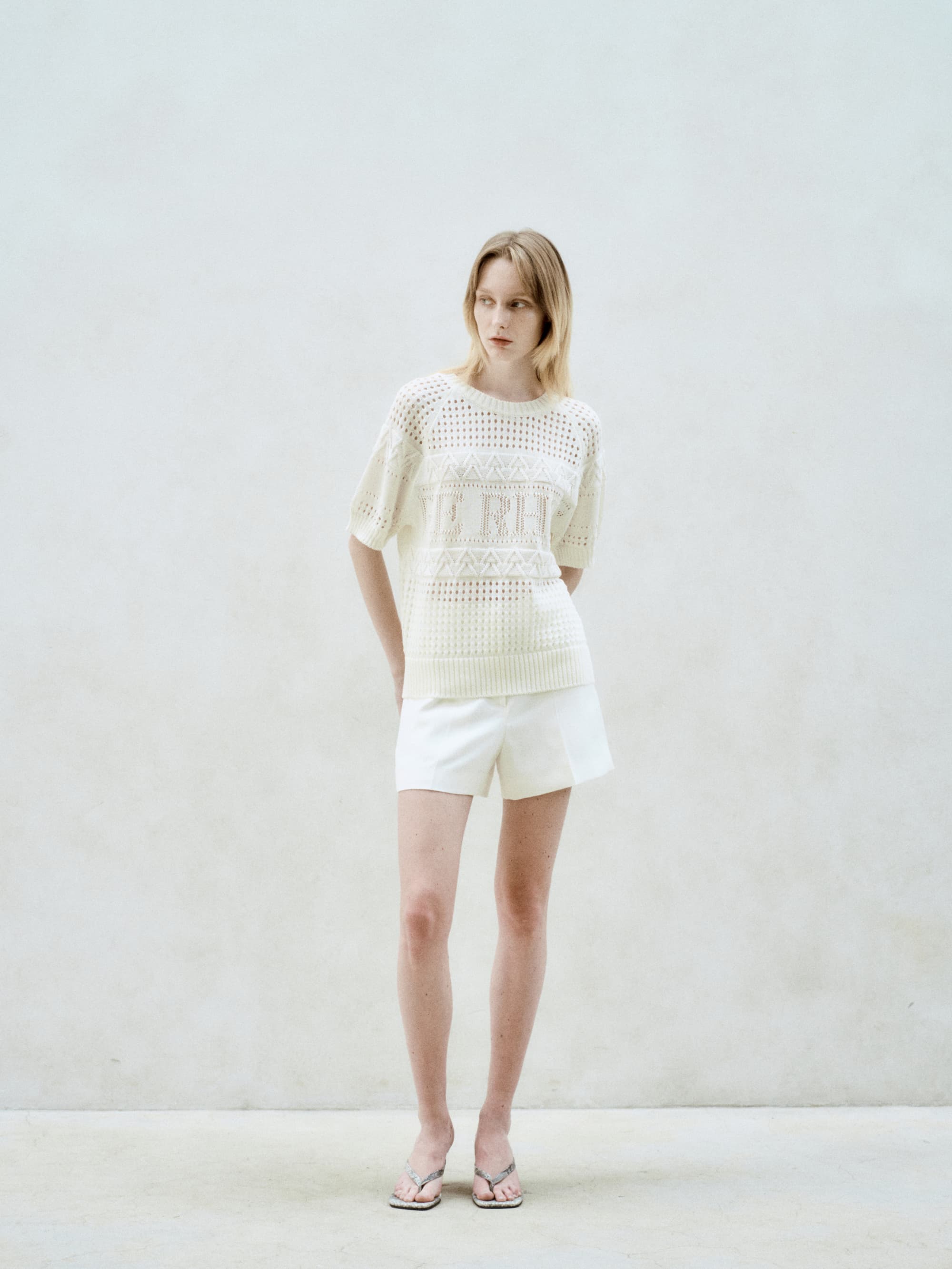 Linen Blend Scasi Knit Top Ivory