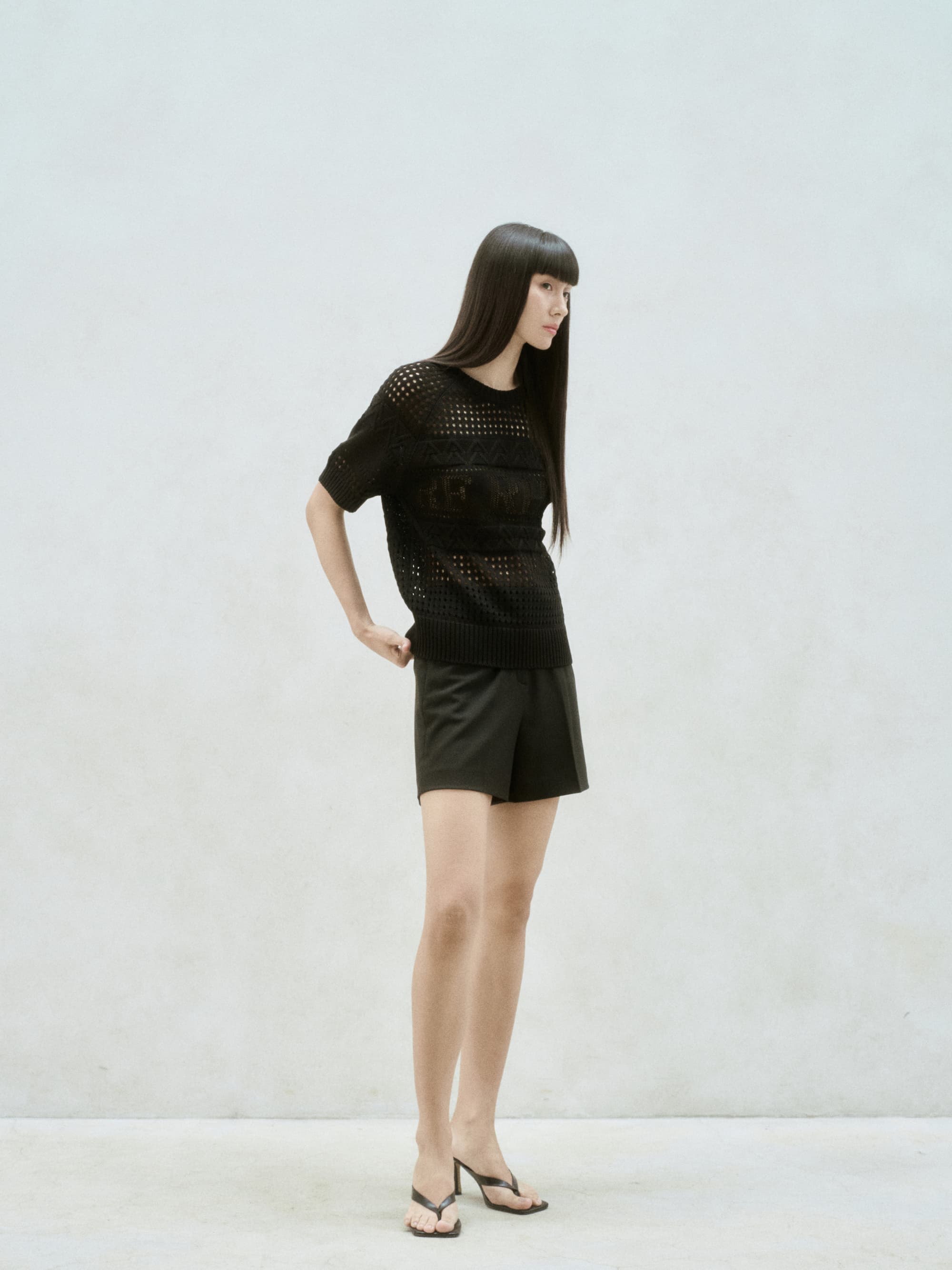 Linen Blend Scasi Knit Top Black