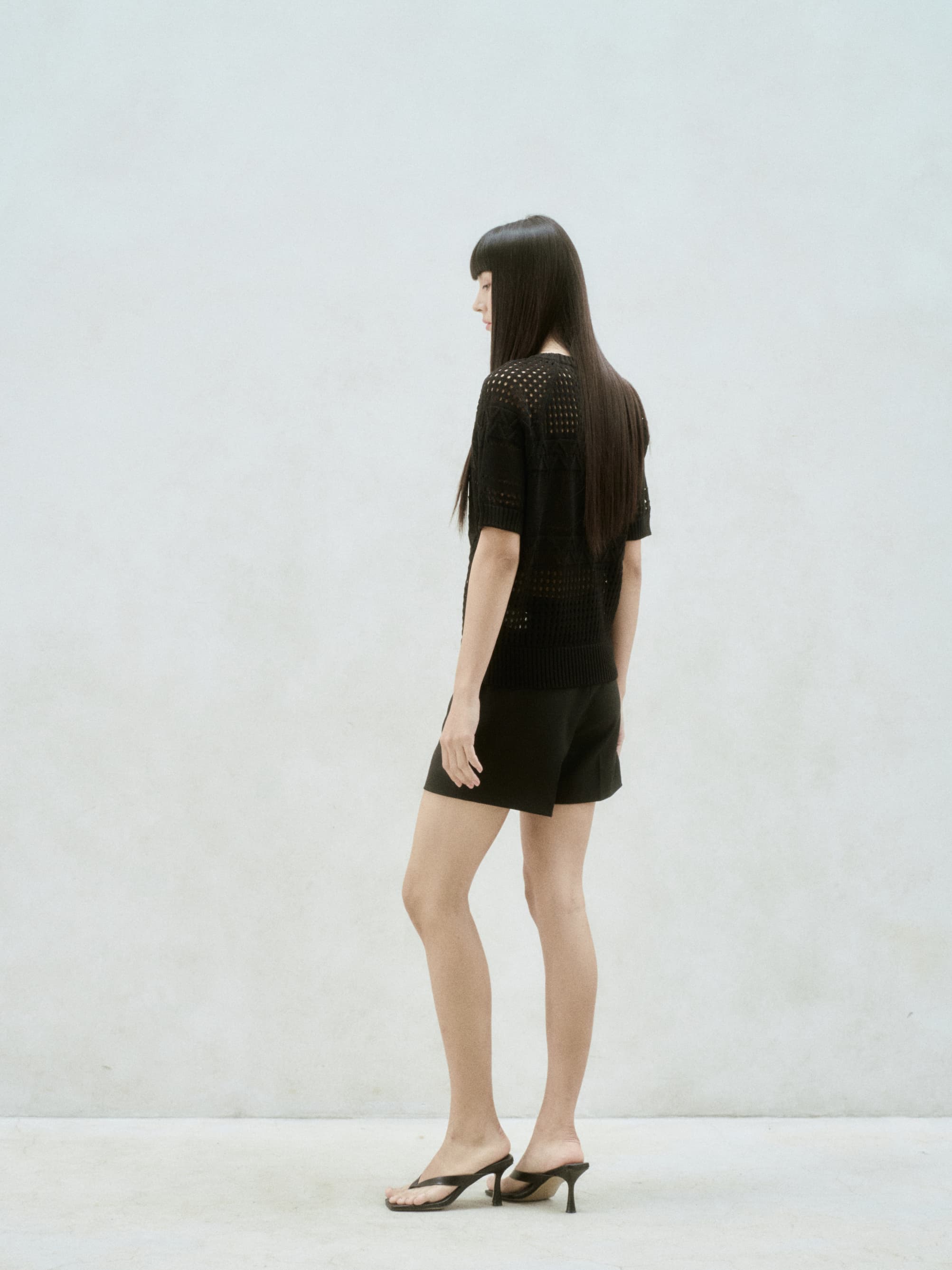 Linen Blend Scasi Knit Top Black
