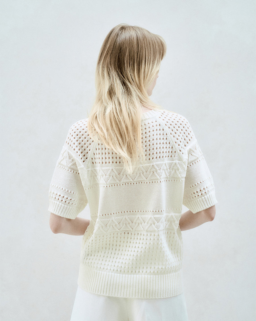 Linen Blend Scasi Knit Top Ivory