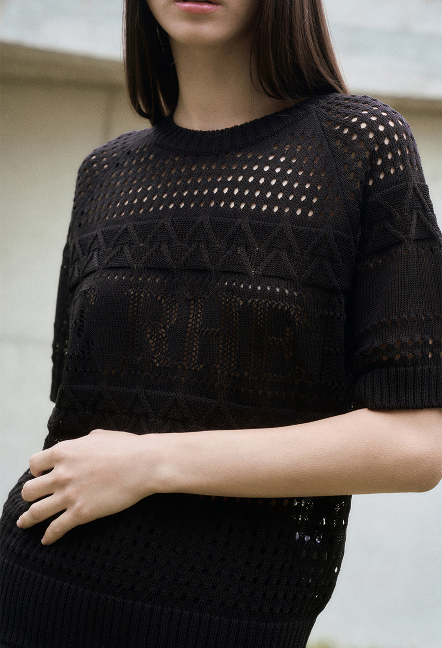 Linen Blend Scasi Knit Top Black