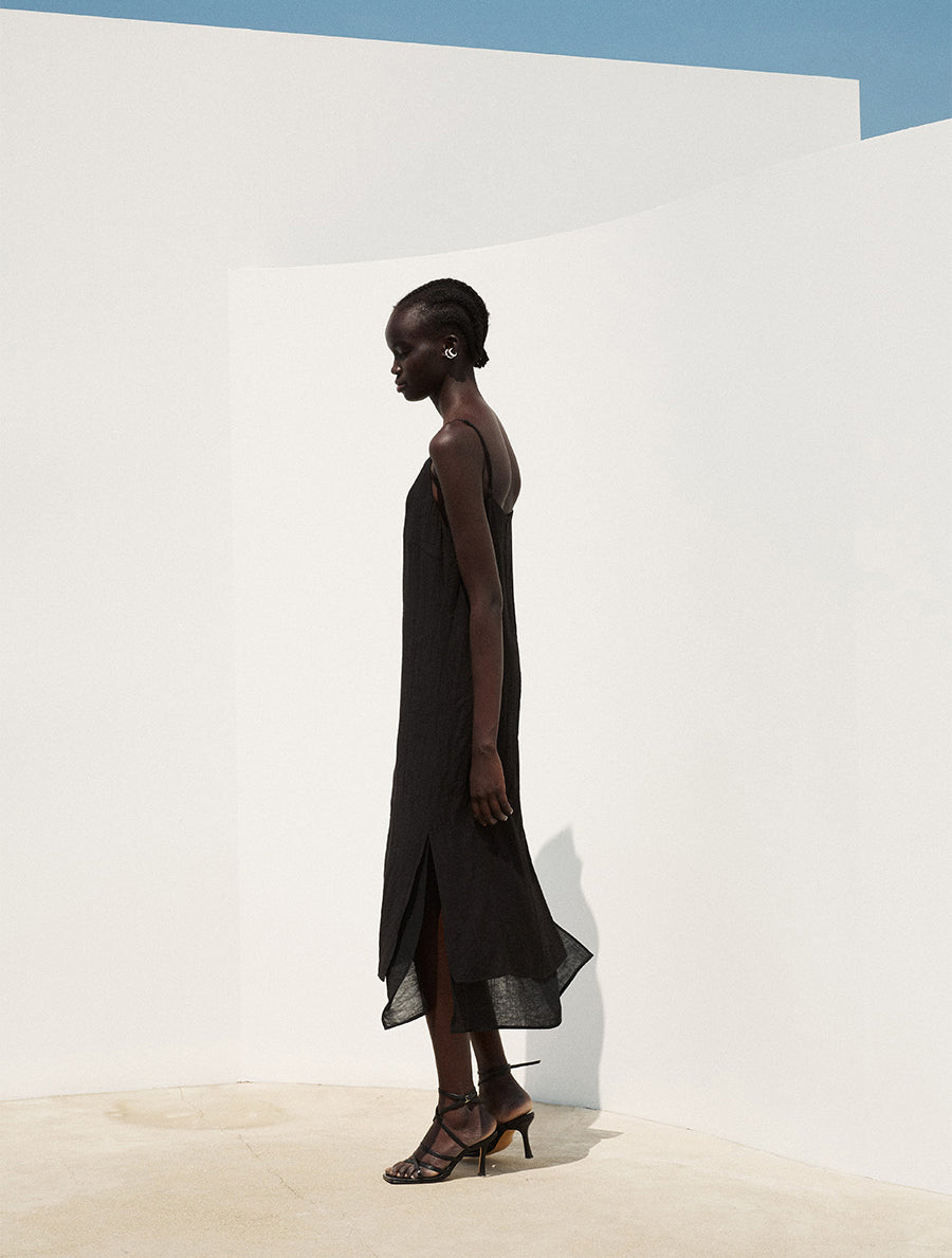 Square Neck Layered Midi Dress