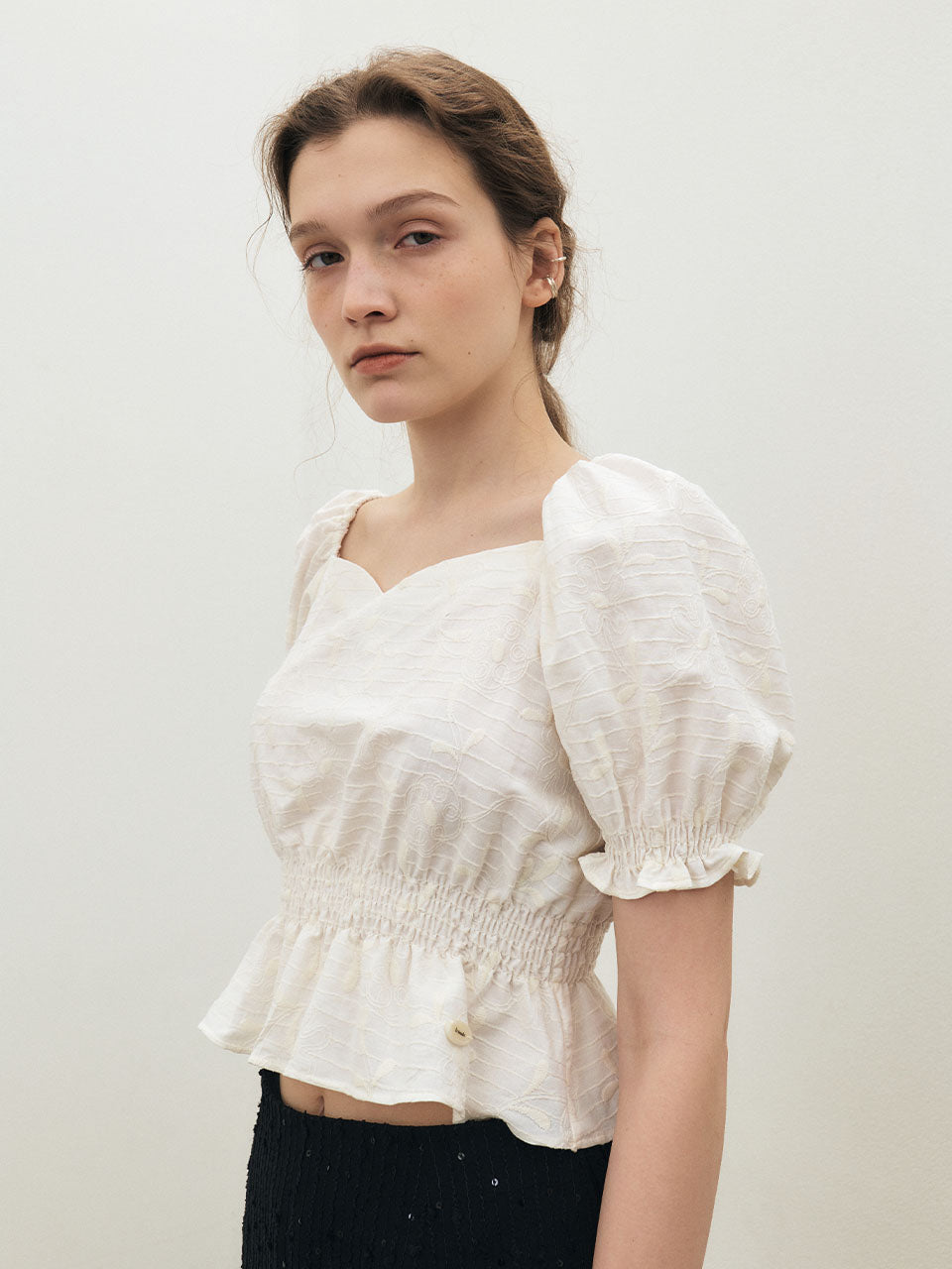 Puff Sleeve Smock Crop Flower Blouse