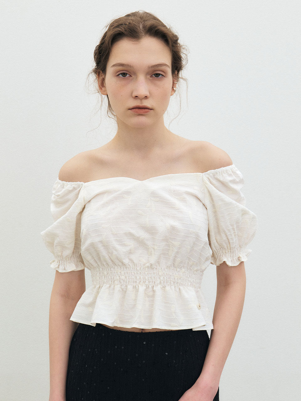 Puff Sleeve Smock Crop Flower Blouse