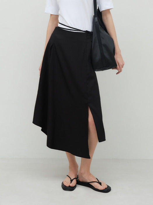 Unbalance Banding Flared Long Skirt
