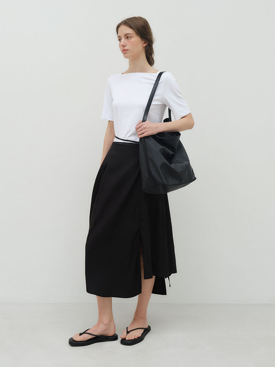 Unbalance Banding Flared Long Skirt