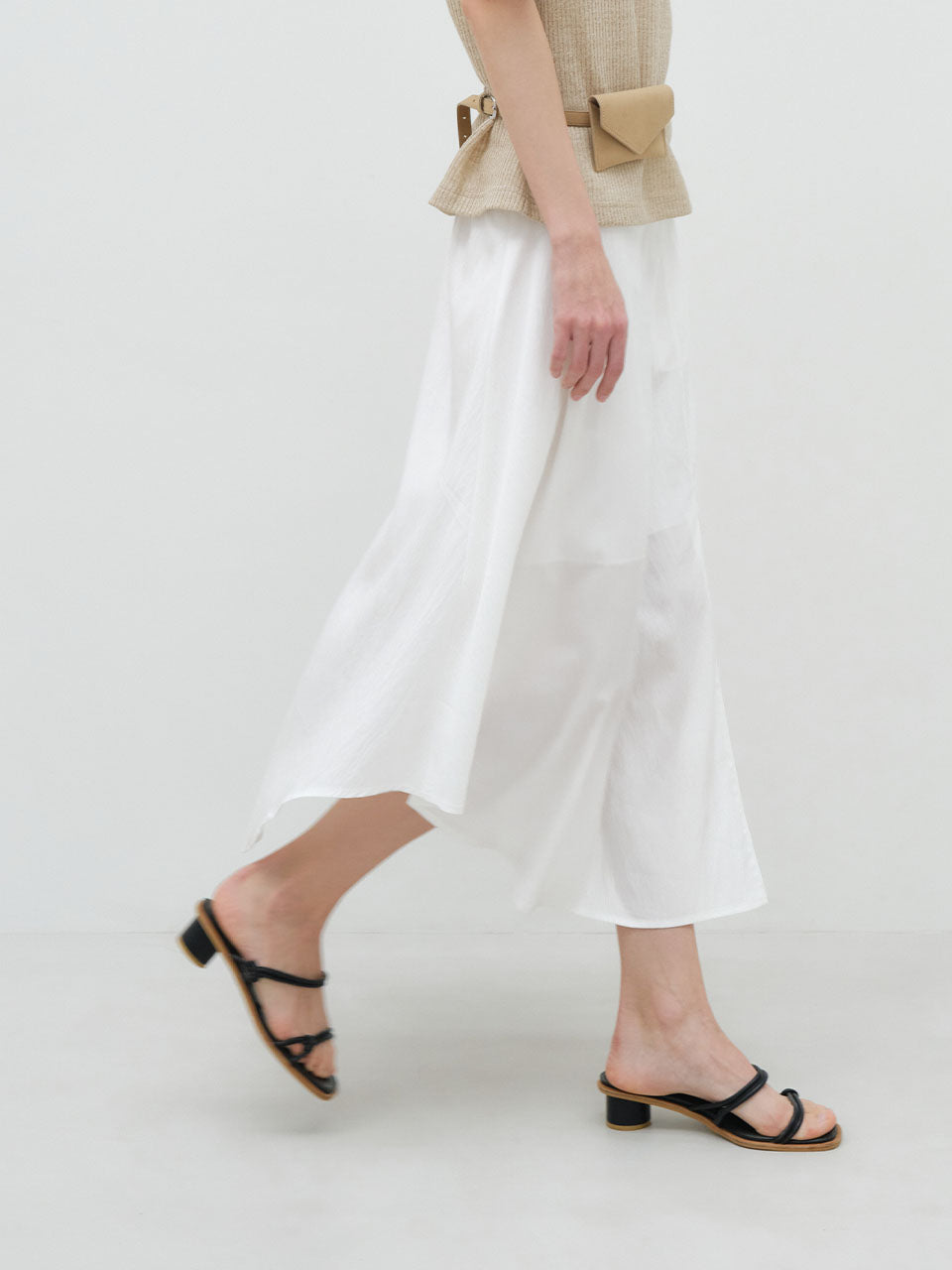 Unbalance Banding Flared Long Skirt