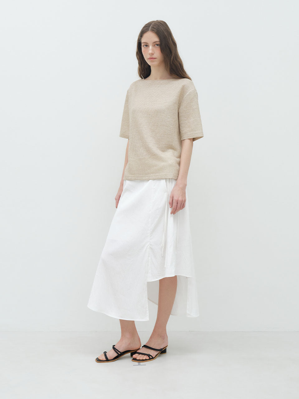 Unbalance Banding Flared Long Skirt