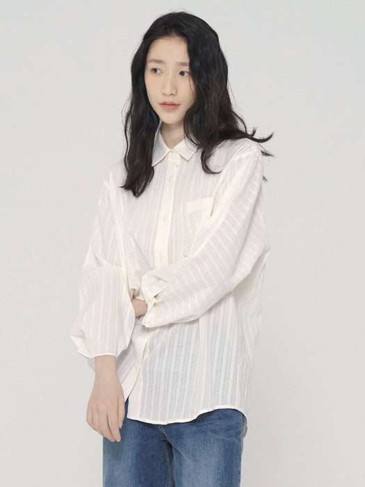 Patch-Pocket Twist Sleeve Cotton Shirt