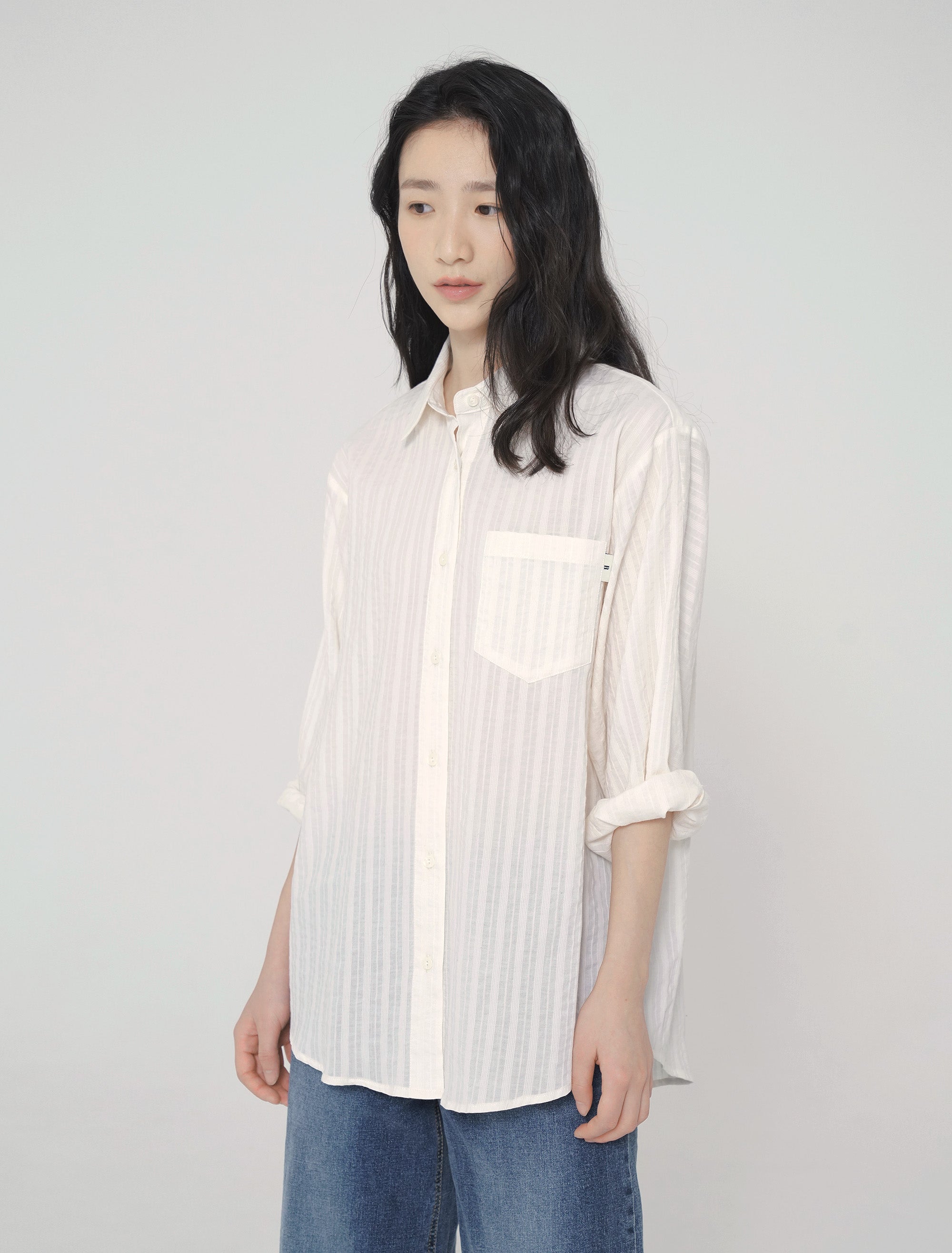 Patch-Pocket Twist Sleeve Cotton Shirt
