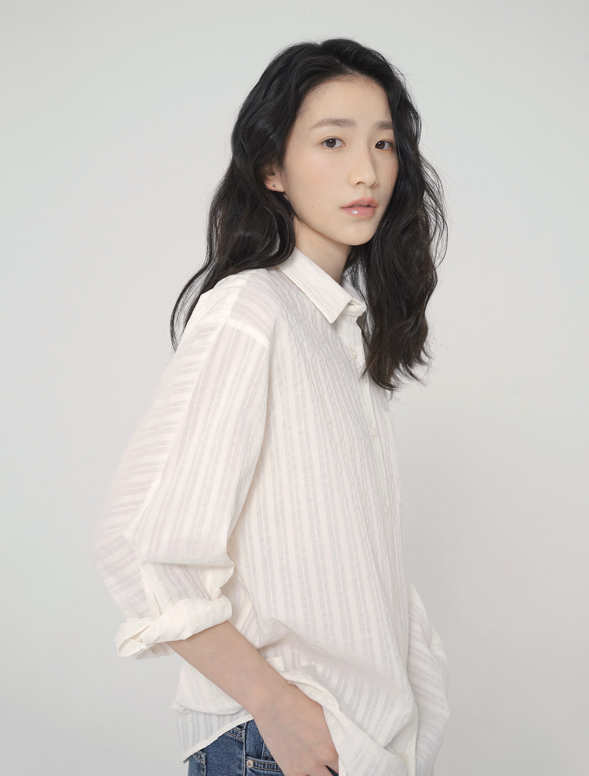 Patch-Pocket Twist Sleeve Cotton Shirt