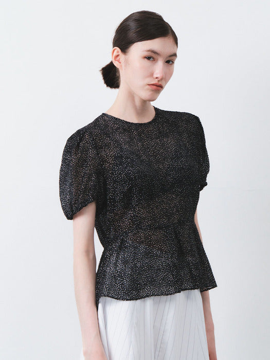 Dot Sheer Puff Blouse