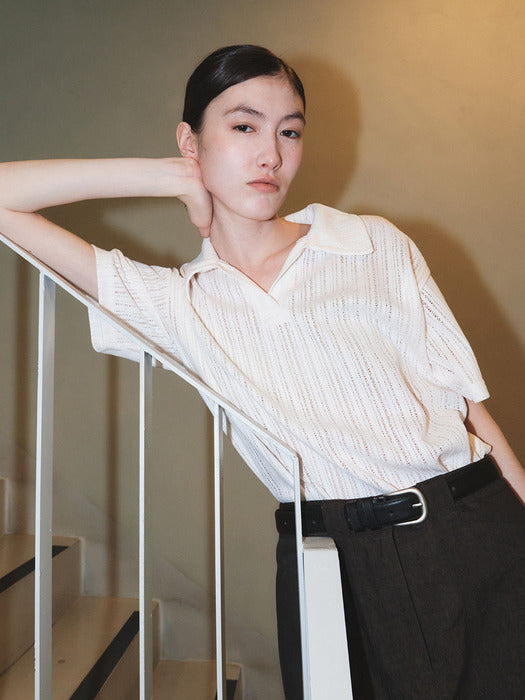 Soft Collar Crochet Knit Top