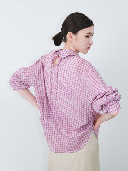 Check Oversized Open Back Shirt