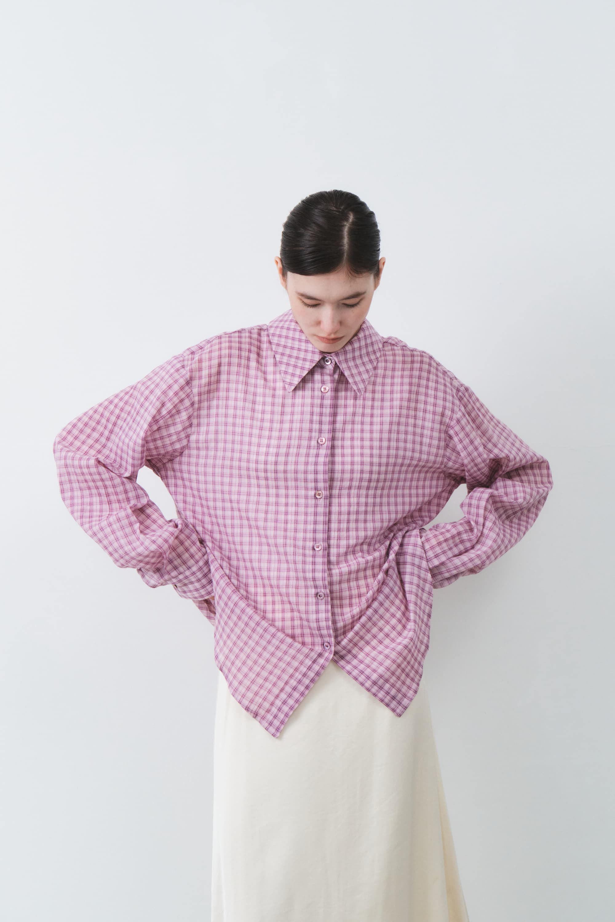 Check Oversized Open Back Shirt
