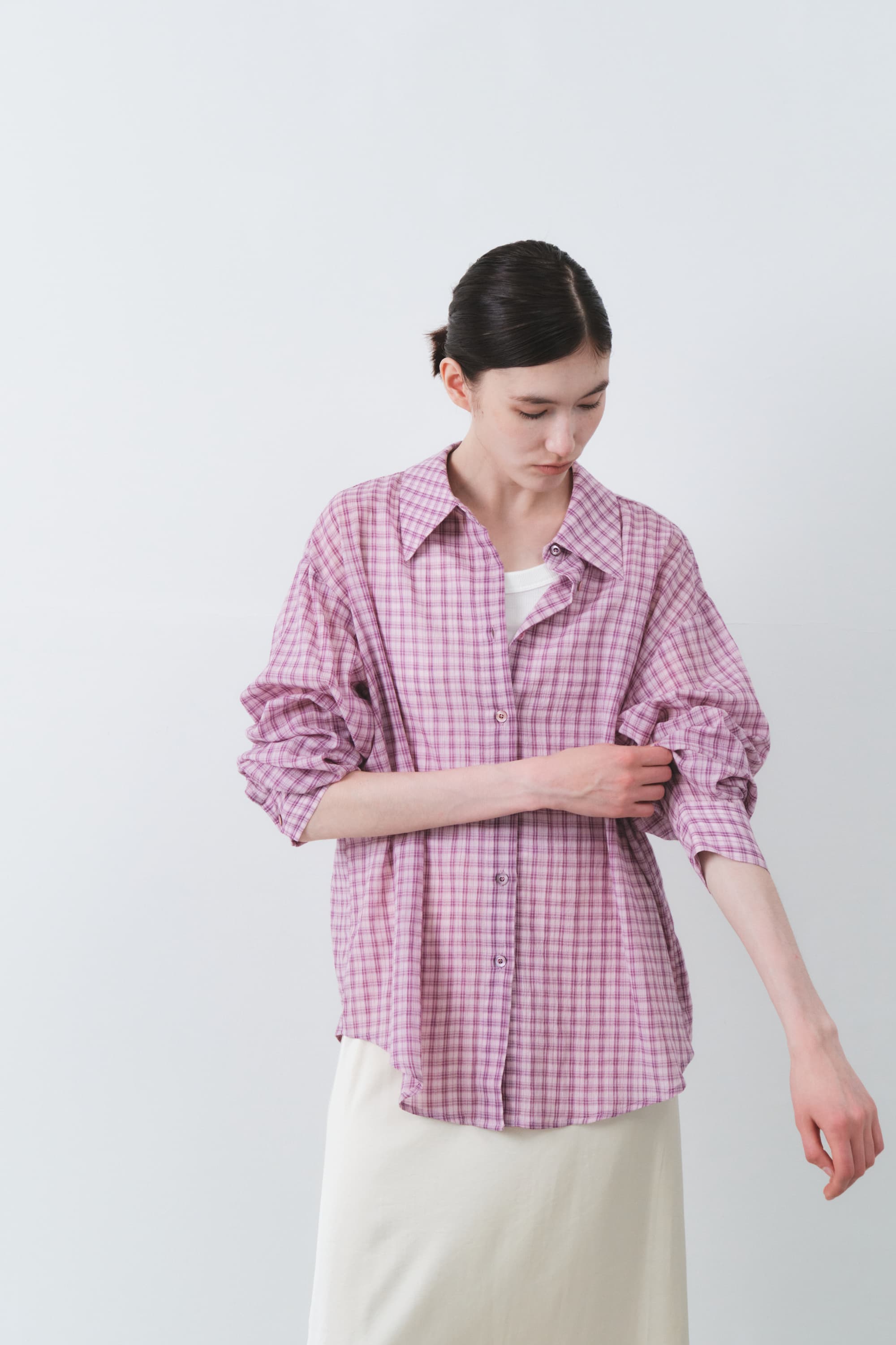 Check Oversized Open Back Shirt