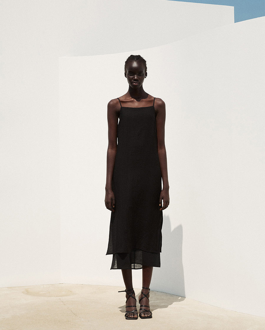 Square Neck Layered Midi Dress
