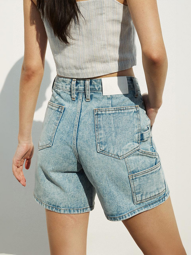 Carpenter Denim Shorts Washed Blue