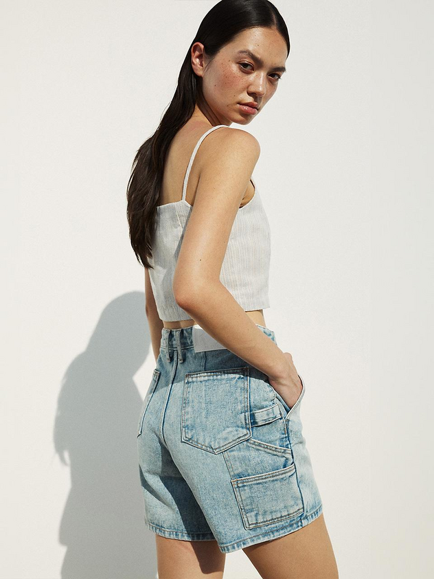 Carpenter Denim Shorts Washed Blue