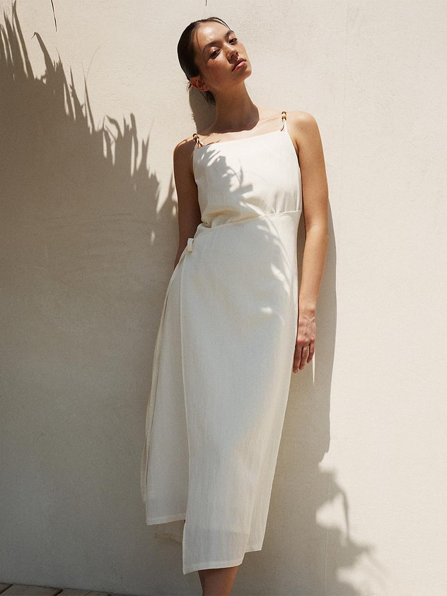 Beaded Detail Wrap Midi Dress