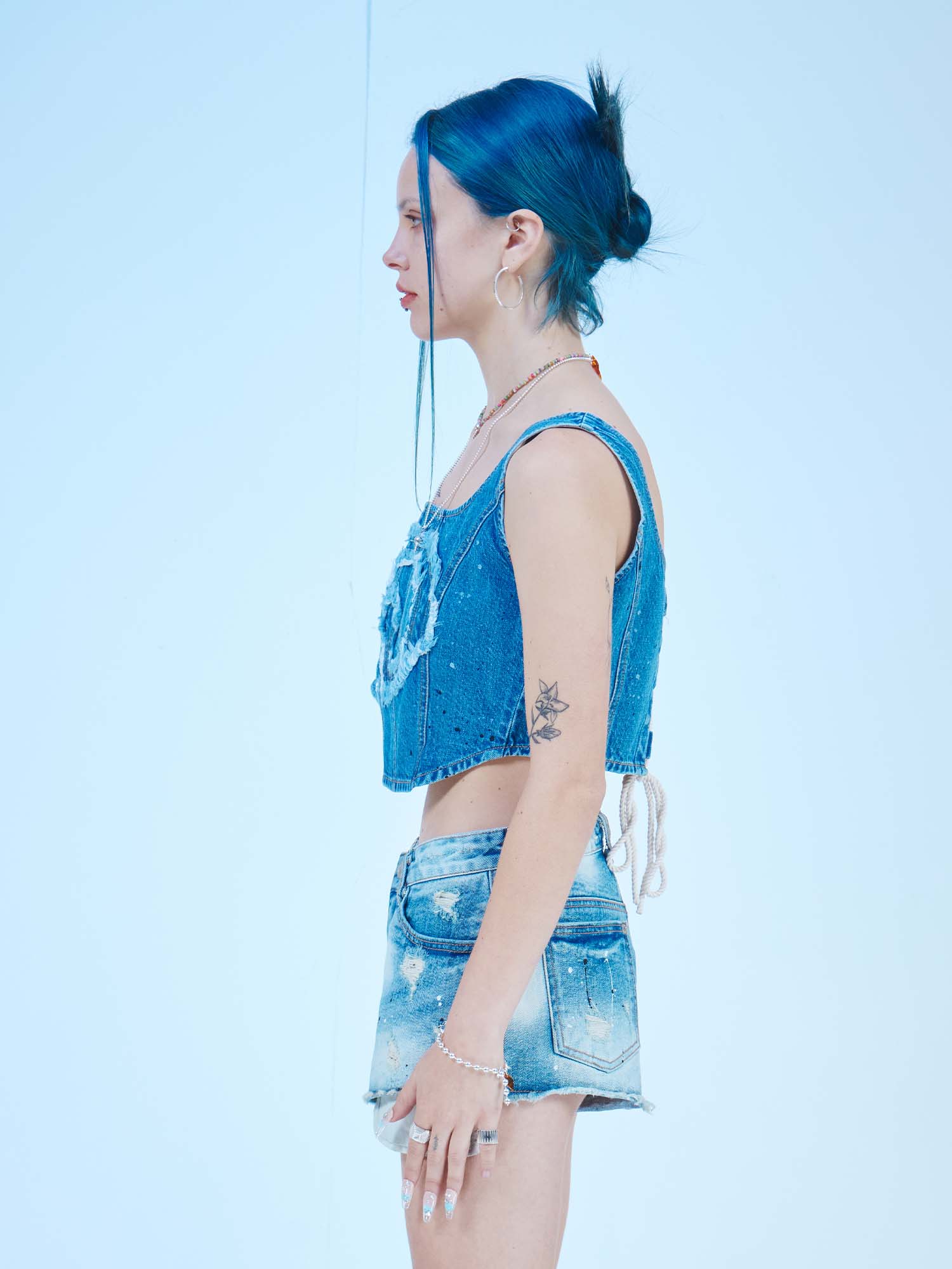 Embroidery String Denim Top