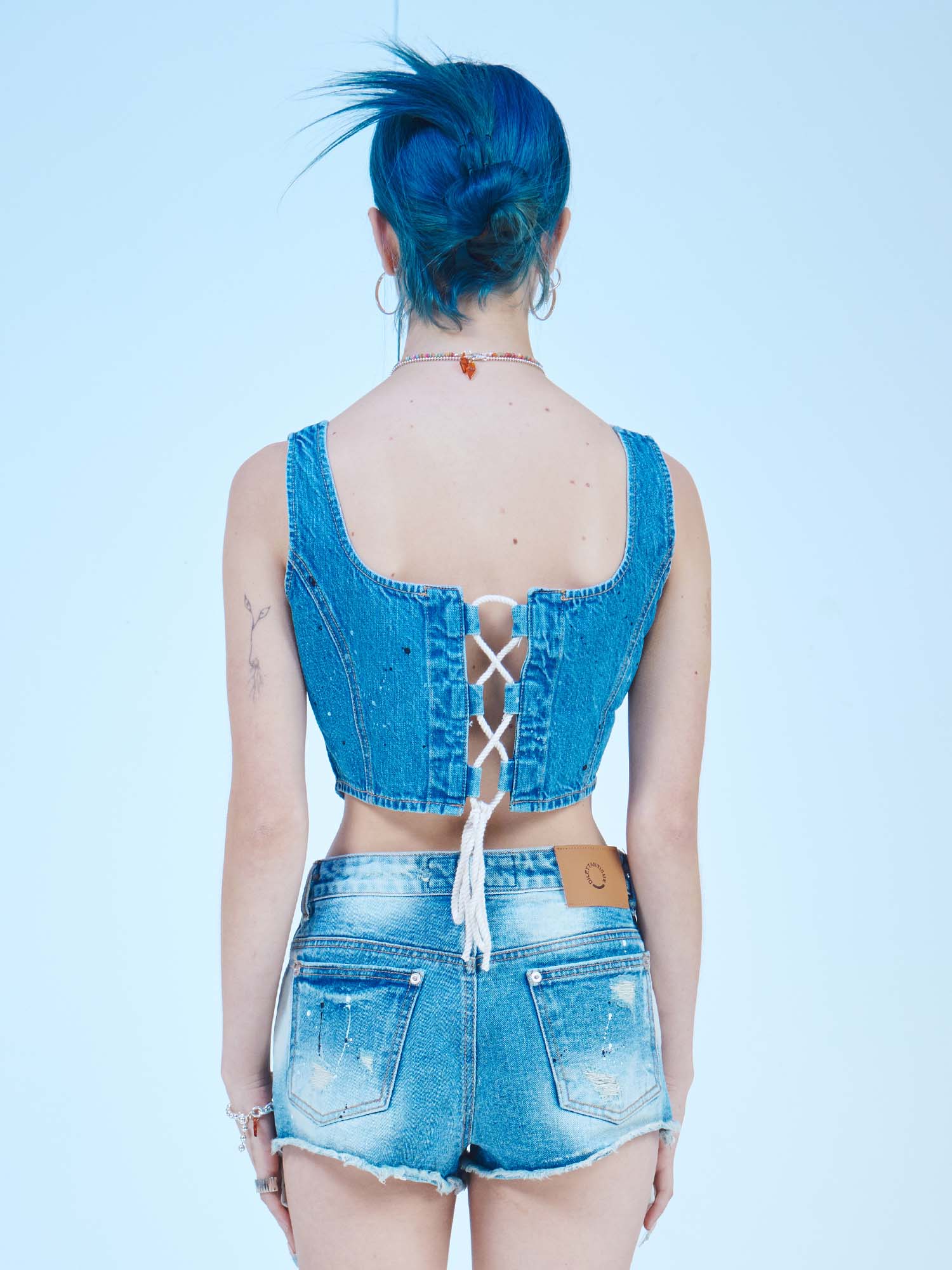 Embroidery String Denim Top