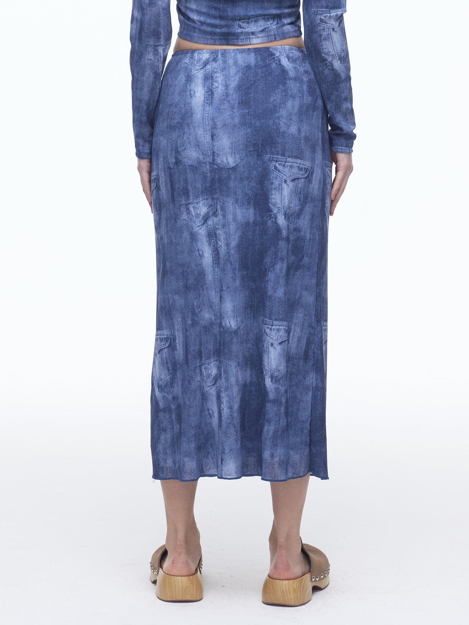 Denim Mesh Long Skirt