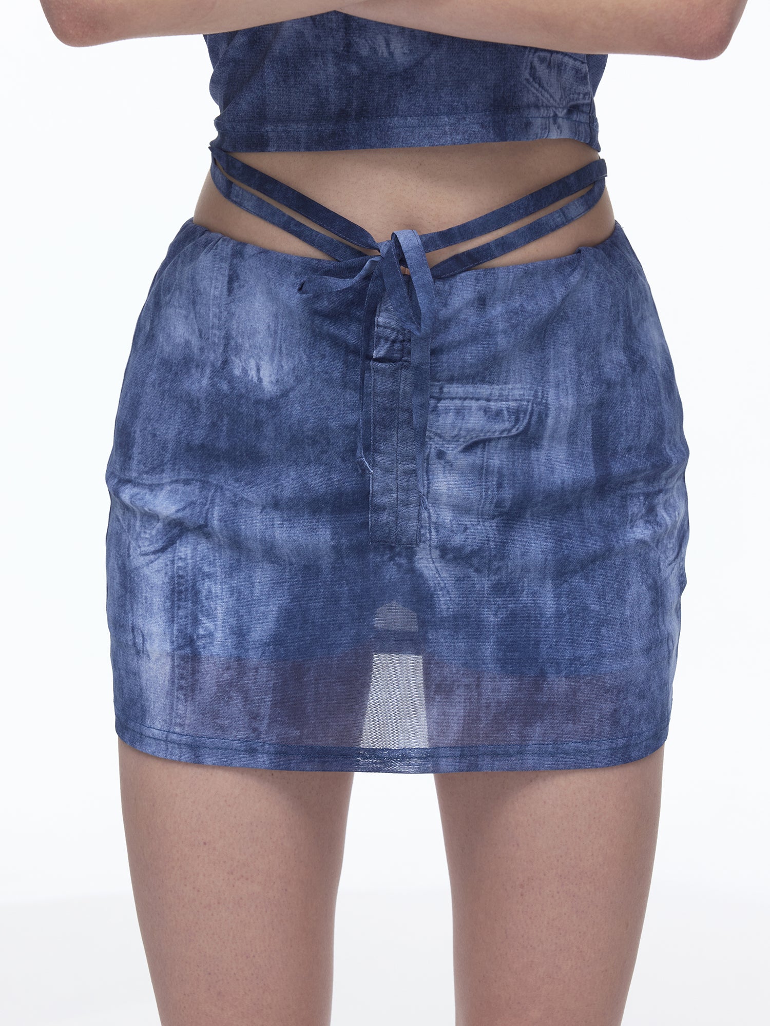 Denim Mesh Mini Skirt
