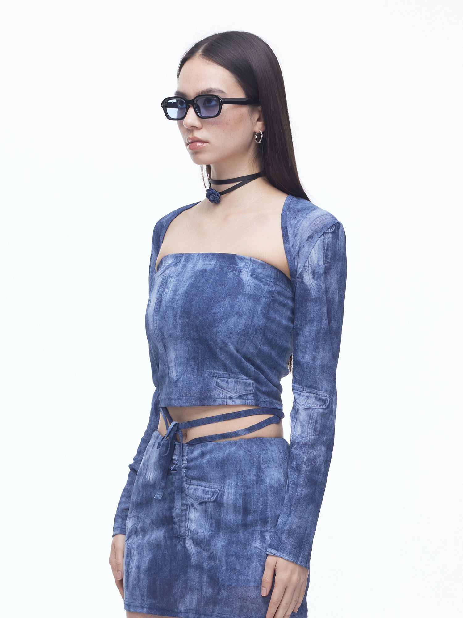 Denim Mesh Mini Skirt