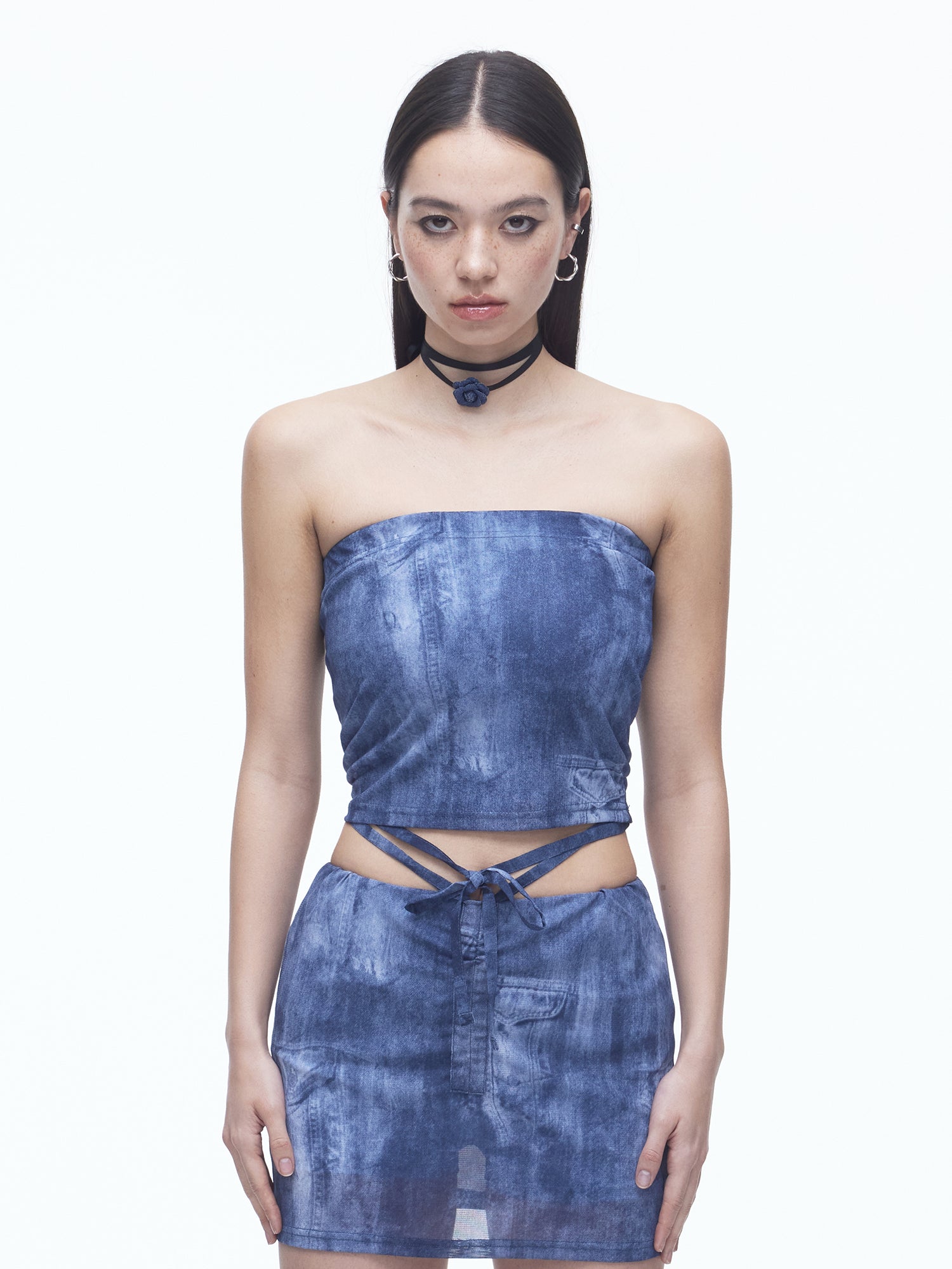 Denim Mesh Top