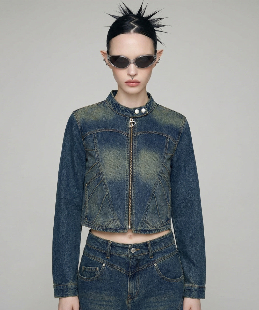 Piping Heart Denim Jacket