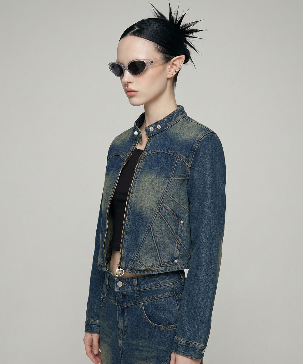 Piping Heart Denim Jacket