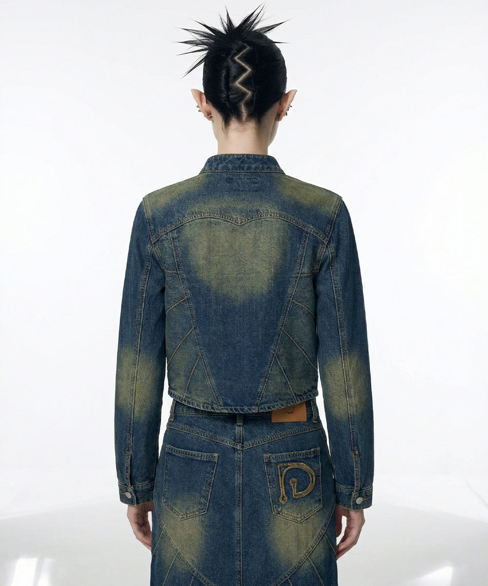 Piping Heart Denim Jacket