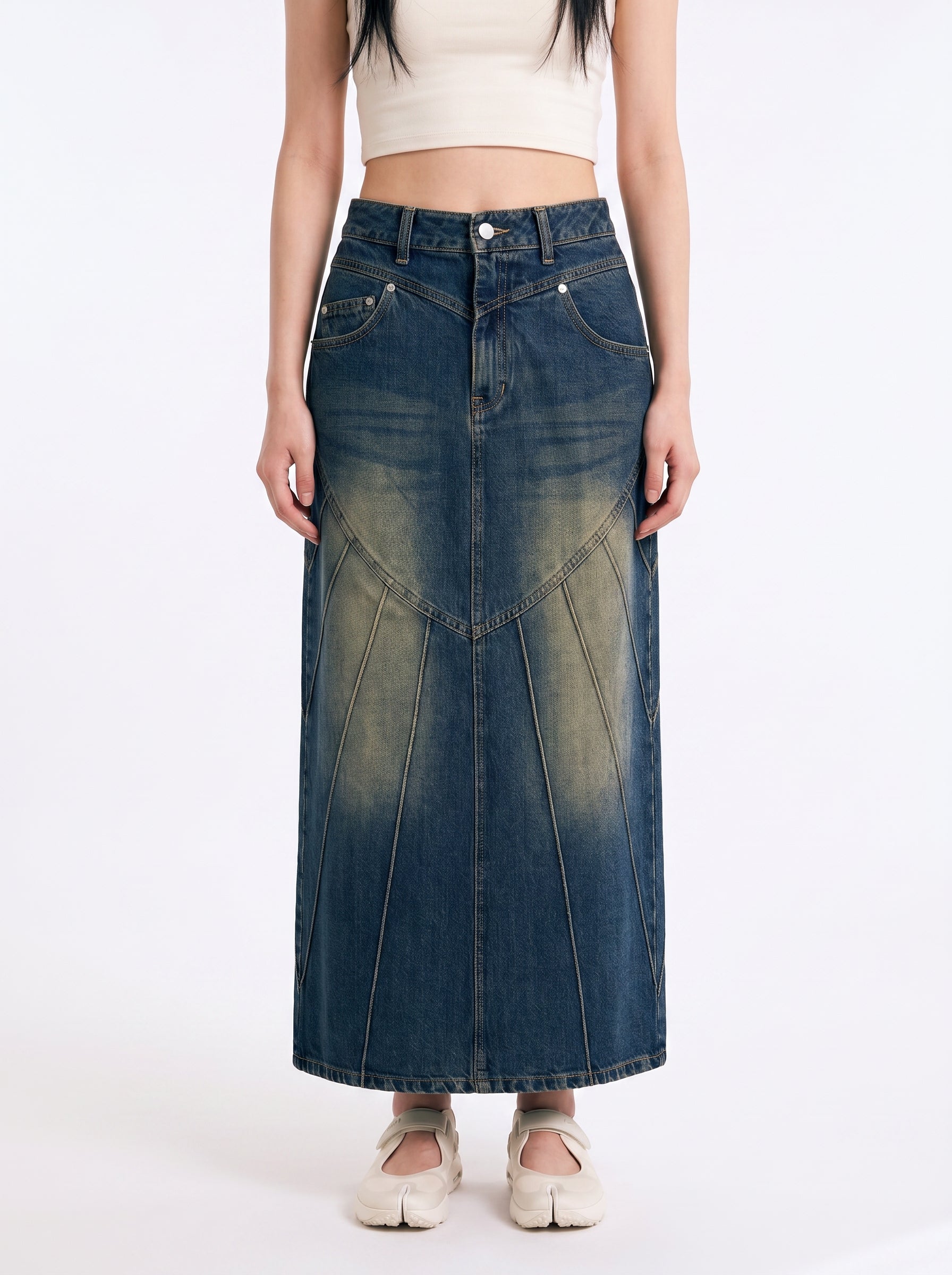 Piping Heart Denim Skirt