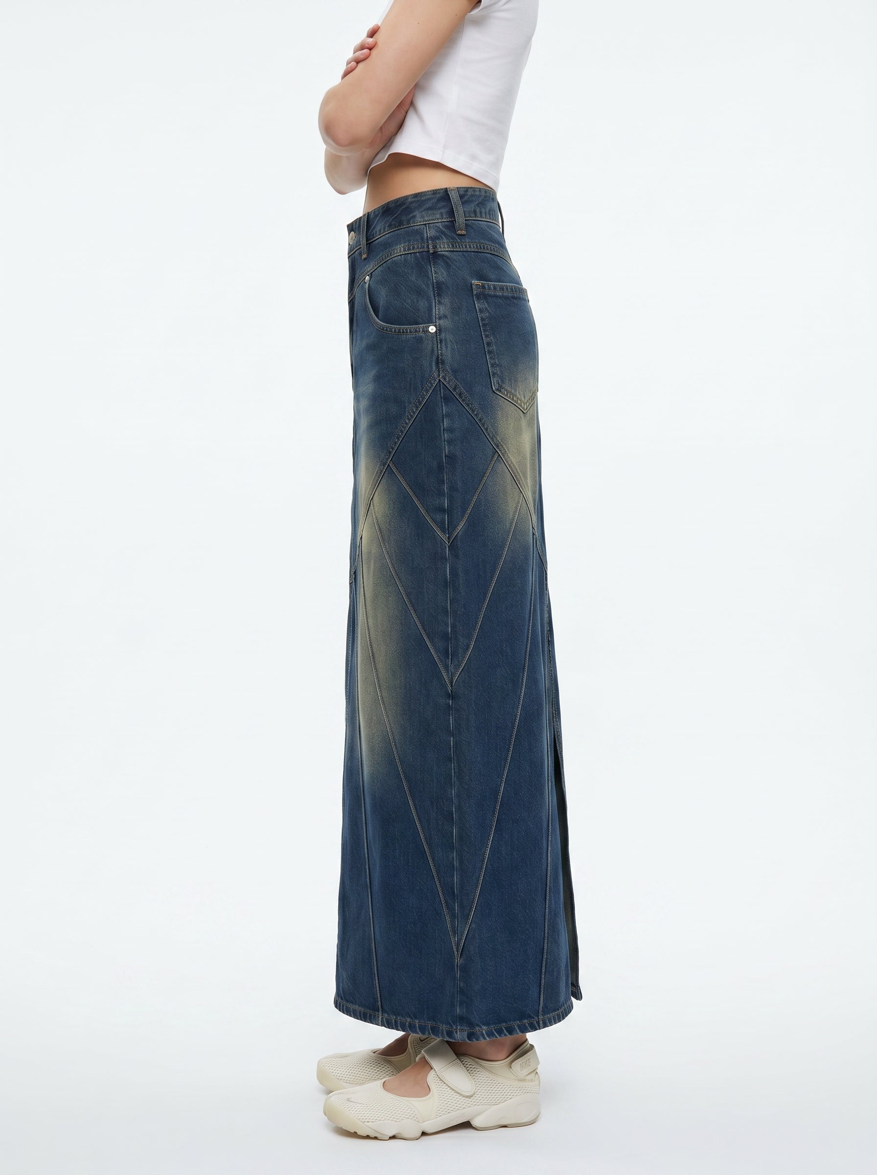 Piping Heart Denim Skirt