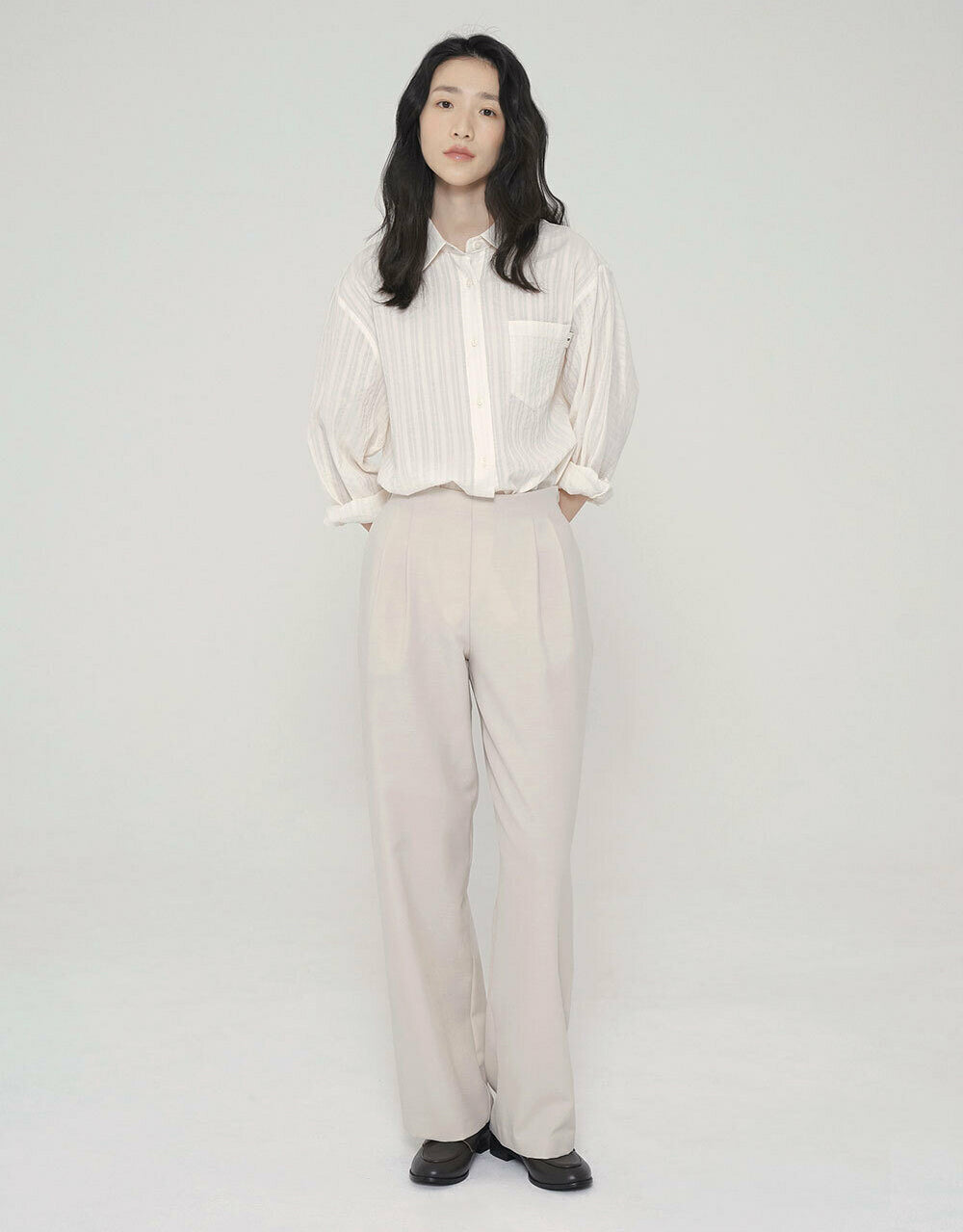 Patch-Pocket Twist Sleeve Cotton Shirt