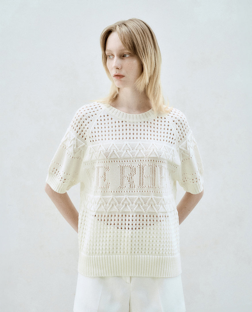 Linen Blend Scasi Knit Top Ivory