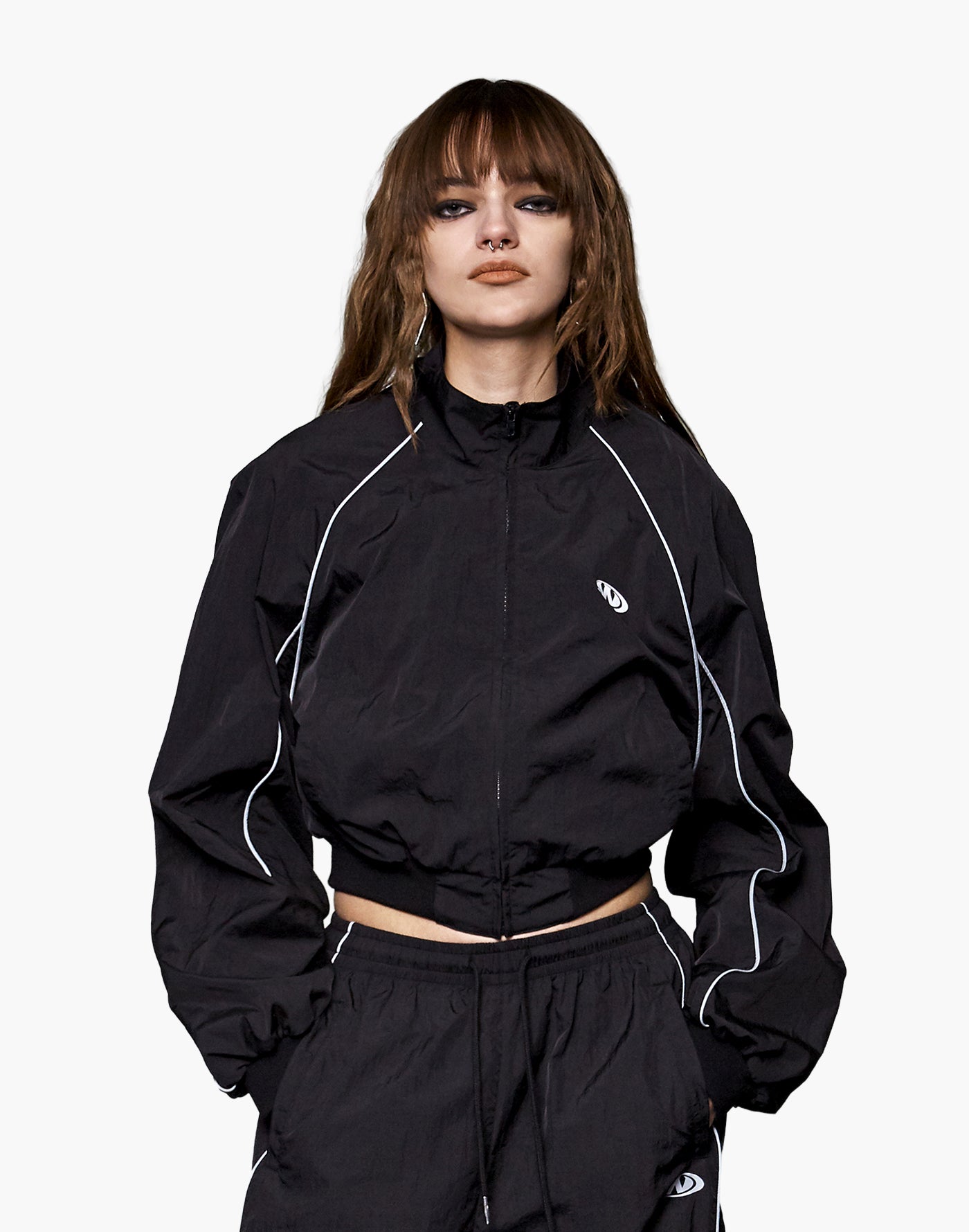 Track Logo Piping Crop Zip-Up