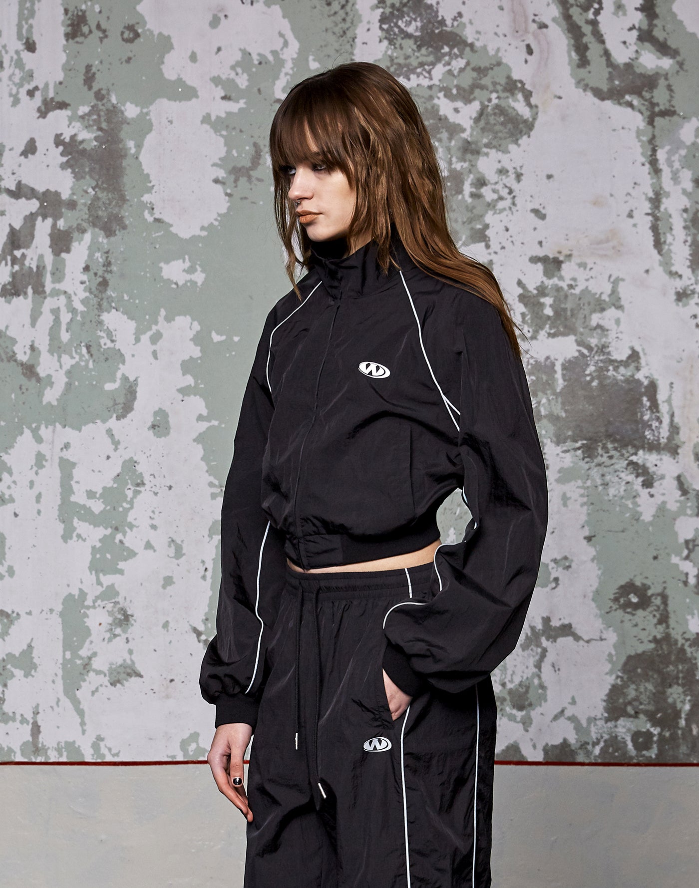 Track Logo Piping Crop Zip-Up